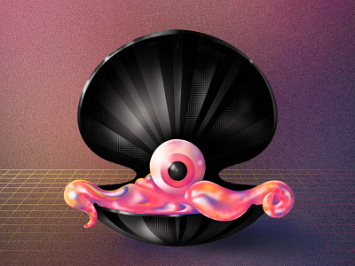 🧋👁‍🗨 CLAM-o-Weenie 👁‍🗨🧋 atmospheric black clam eye fun glam halloween illustration pearl pink procreate spooky vaporwave