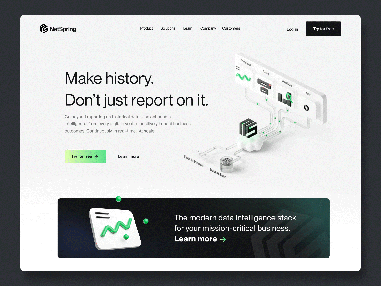 NetSpring | Operational Intelligence platform website animation design fireart illustration isometric typography ui ux web website