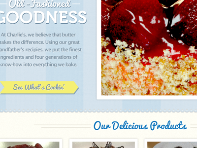 Charlie's Gourmet Pastries - Website Redesign bakery food retro scalloped stripes