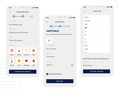 Form for adding a product & sizes seller side ux flow app design form iphone x list listing product shop sketch ui