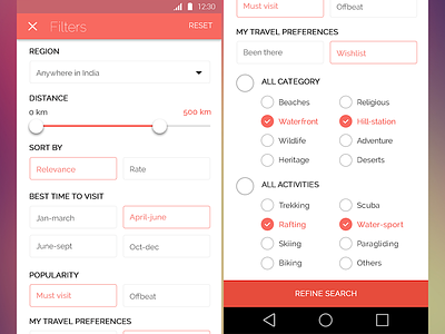 Filter interface [various elements] android app delhi filter interface material-design ui ux