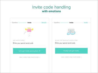 Invite code handling with emotions characters form invite mobile ui