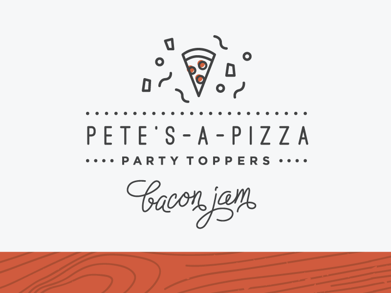 Pete's-A-Pizza Topping Labels branding custom script food bev icon labels monoweight packaging design pizza pizza party typography wood grain