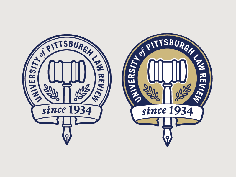 Pitt Law Review Logo traditional banner lockup pittsburgh university illustration seal pen gavel publication lawyer logo