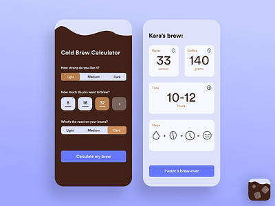 Cold Brew Calculator buttons calculator coffee dailyui dailyui004 dailyui005 icon ios mobile mobile app selection ui