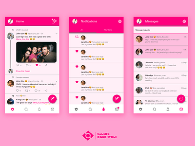 Pink Twitter app design ui
