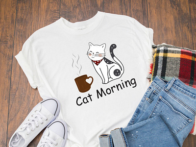 cat morning tshirt design animation branding design flat illustration logo tshirt tshirt art tshirt design tshirtdesign tshirts typography vector