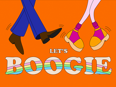 Boogie Time 1960s 1970s 60s 70s 70sdesign adobe illustrator boogie cooper black dance dancing design flat groovy hello dribble illustration music orange rainbow vector