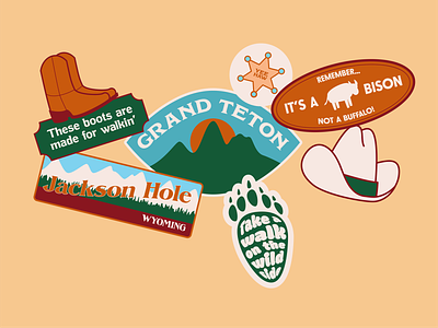 Grand Teton Stickers adobe illustrator branding cowboy design graphic design illustration mountains outdoors parks stickers vector western wyoming yeehaw