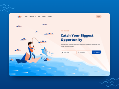 Landing Page + Illustration adobe app art blue creativity cute design figma fish illustration landing page minimal ocean orange paper boat ui user interface ux web design website design