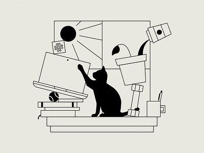 Work/Life Balance balance black cat clean coffee cream geometry illustration life lines minimal neutral office plant play playful silhouette slack window work