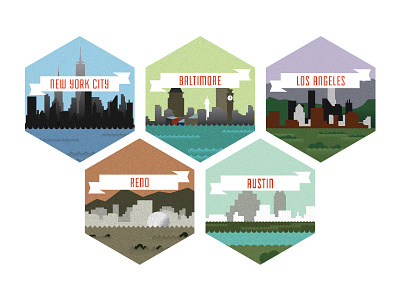 City Badges Fullset badge cities flat icon illustration la map ny urban