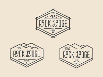 The Rock Lodge branding concepts badge climbing crest line art outdoors patch rock gym wilderness