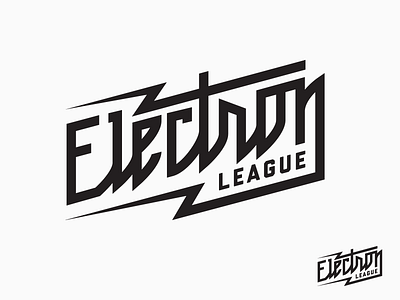 Electron League Logo badge battery charge electric car ev lettering lightning bolt logo script lettering tesla type