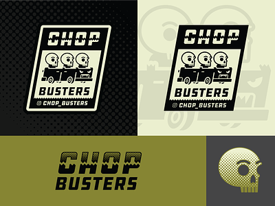 Chop Busters Logo 50s brand cars chop half tone illustation logo rad skull vinatge