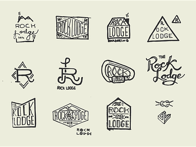 Rock Lodge Logo Sketches badge brand concept illustration lettering logo script sketch symbol type