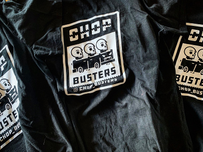 Chop Busters Tees badge cars flat illustration illustration lettering line art logo racing skulls