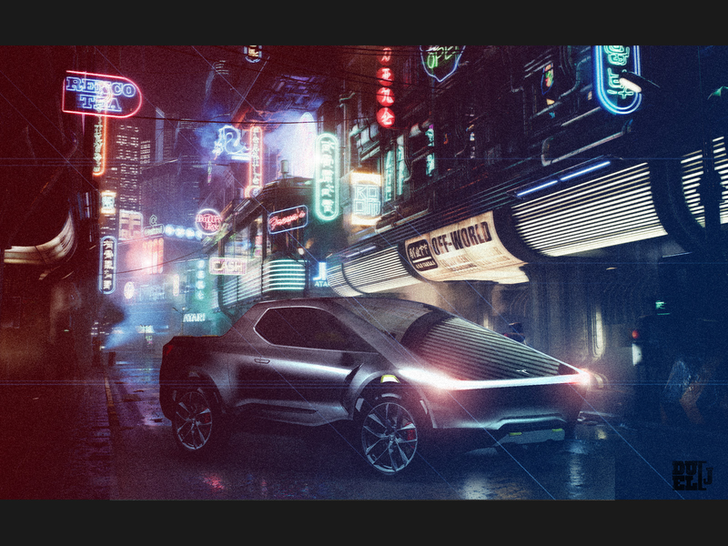 Tesla Pickup Truck Bladerunner Scene By Justin Duel James