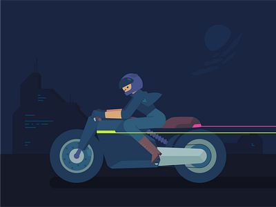 Rider 1 design flat graphic illustration minimal motorbike nightmode rider ui urban ux vector