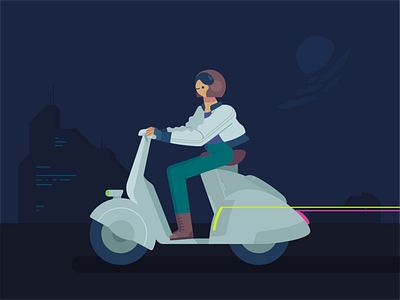 Rider 2 design flat graphic illustration minimal motorbike nightmode rider ui urban ux vector