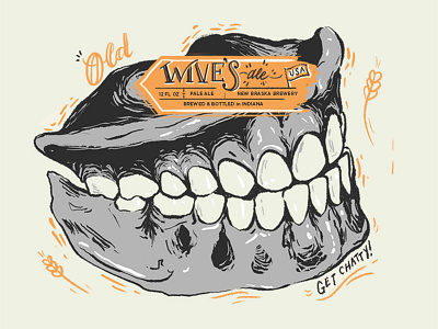 Old Wives Ale beer bones branding dentures folklore hops identity illustration old teeth wheat wives