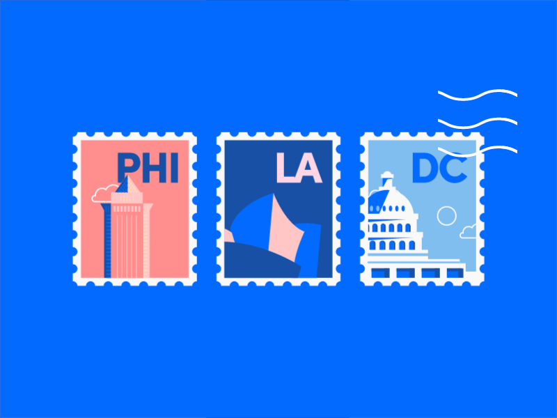 Most Giving Cities 2/4 dc design illustration la los angeles lyft philadelphia stamp washington