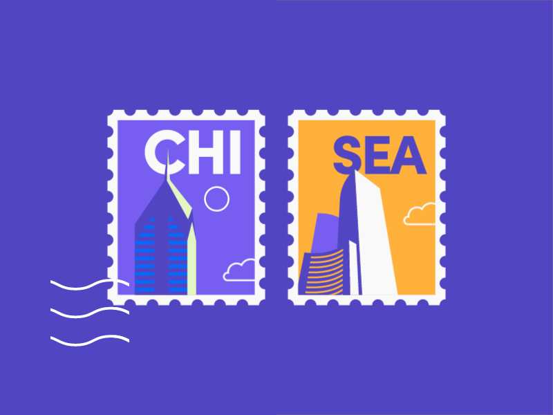 Most Giving Cities 3/4 chicago illustration lyft purple seattle stamp yellow