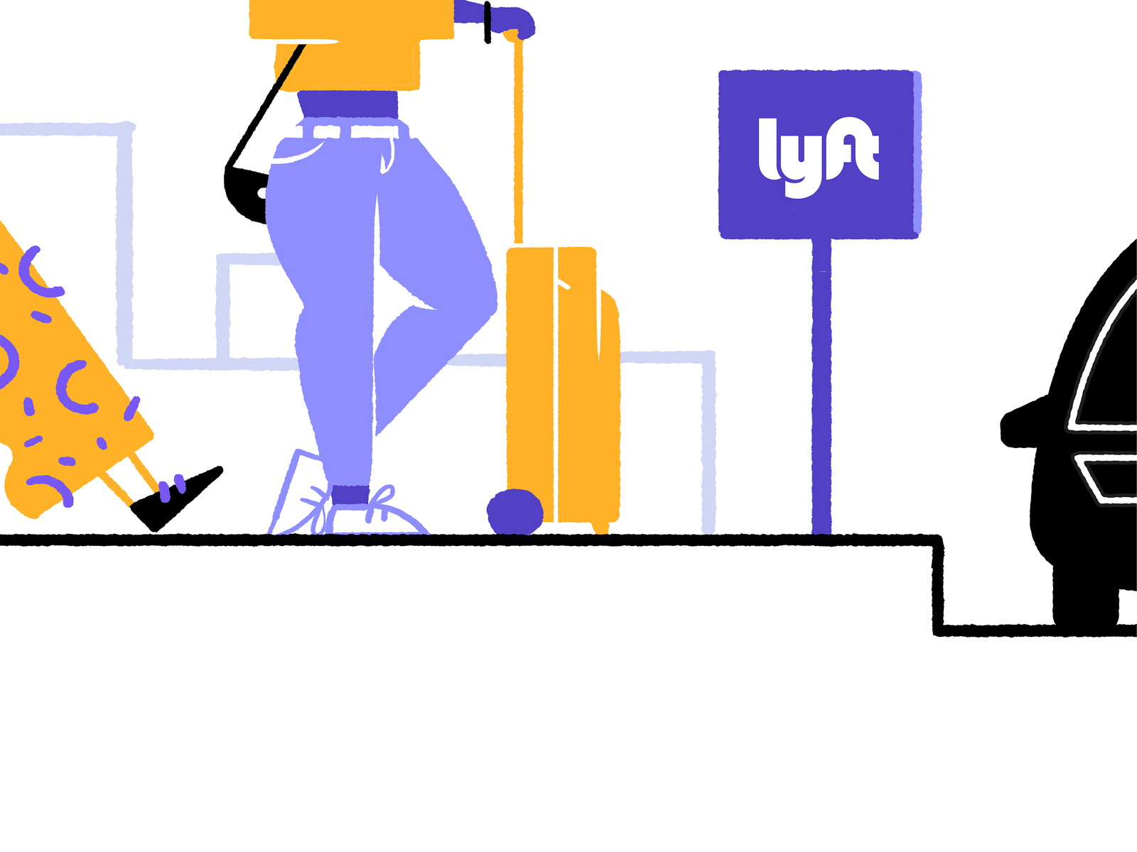 Get In Line car girl illustration line lyft purple san francisco yellow