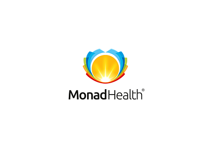 Monad Health branding care colorfull design graphaety identity illustration initials logo minimalist monad monogram sun sunrise symbol wing wings