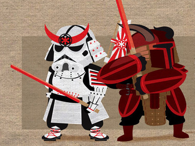 Samurai Starwars boba fett illustration lucas samurai star wars storm trooper vector