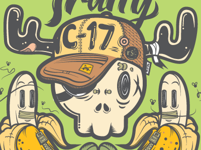 Fruity bananas detail hand lettering illustration skull typography vector