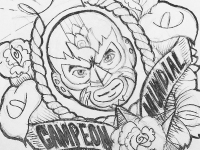Campeon Mundial - La Mano del Destino (W.I.P) champion floral illustration luchador pencil sketch tattoo wip
