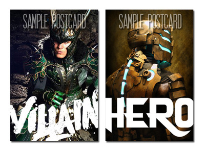 MvC Villian & Hero Postcard - Sample cosplay custom type dead space hero illustration illustrator loki postcard typography vector villain