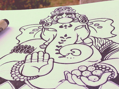 Ganesha - WIP black and white buddhist deity elephant ganesha god hindu illustration illustrator ink pen wisdom