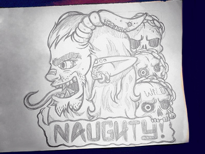 Krampus - Naughty WIP chains christmas horns illustration krampus pencil sketch skulls typography wip