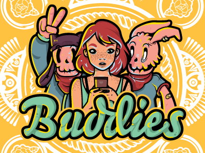 Buddies illustration illustrator peace phone rabbit script texting typography vector