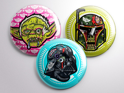 PhxCC15 Zombie Star Wars Buttons boba fett buttons darth vader illustration illustrator pins star wars vector yoda