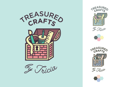 Treasured Crafts Logo crafts illustration illustrator logo paint brush ruler sewing treasure chest