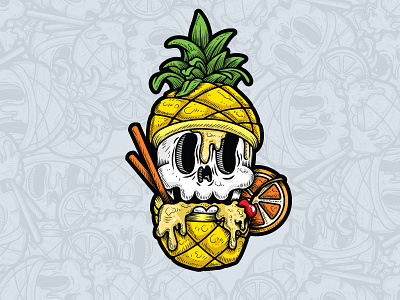 Piñacolada alchohol cherry drink illustration illustrator orange pineapple piñacolada skull vector