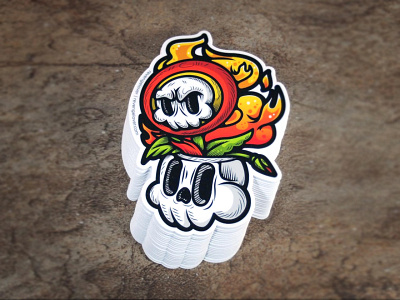 Fireflower – 4" Diecut Sticker gamer illustration illustrator rockin stickers skull sticker toon vector video games