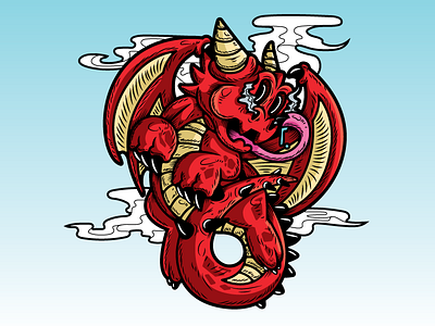 Red Dragon dragon fly illustration illustrator sky smoke vector wings