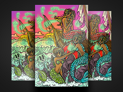 Siren Sisters illustration illustrator ipad art mermaid nautical ocean procreate app siren sunset