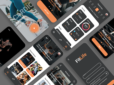 FitLife app. aesthetic app conception design fit fitness gym healthy life lifestyle mobile onboarding screens training ui ux workout