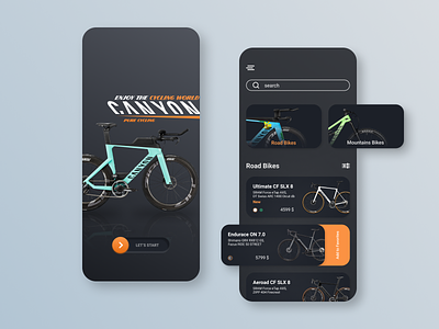 Canyon bikes app. android android app app application bike branding canyon cycling design flat ios ios app mobile mobile app mobile app design screen ui user interface ux
