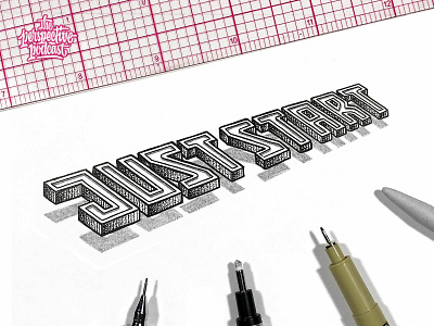 Just Start Floating 3D Lettering art design drawing hand lettering handdrawn illustration lettering podcast typography