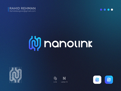 NANO LINK Modern logotype identity N Letter + Link a b c d e f g h i j k l m n brand branding creativelogo icon linklogo logo design logocreation logodesigns logotype mark modern logo monogram n letter negative space o p q r s t u v w y z sketch symbol tech logo vector