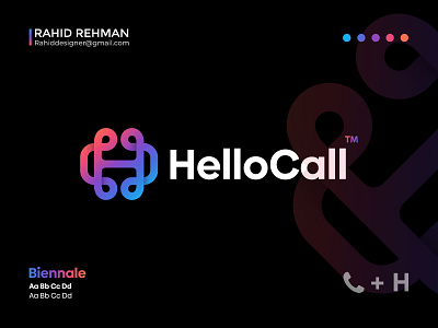 Hellocall Modern logomark identity H Letter + Call. a b c d e f g h i j k l m brand branding call logo creativelogo dial icon h letter icon logo design logocreation logodesigns logotype mark modern logo monogram n o p q r s t u v w x y z negative space sketch symbol tech logo