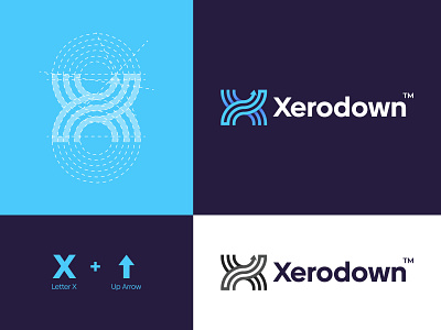 Xerodown "X+Up arrow" Modern creative logo, App icon.
