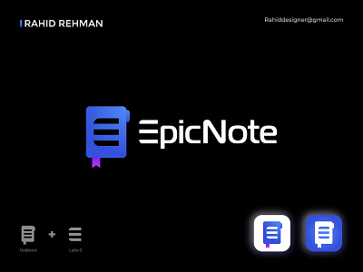 Epic Note Logo ( Letter E + Notebook ) Creative logomark.