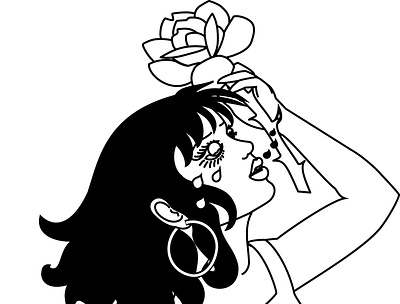 adapt black and white girl illustration line drawing rose tears thorns
